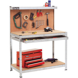 Cwb-g1b Galvanised Workbench With Pegboard Back Panel & Large Drawer